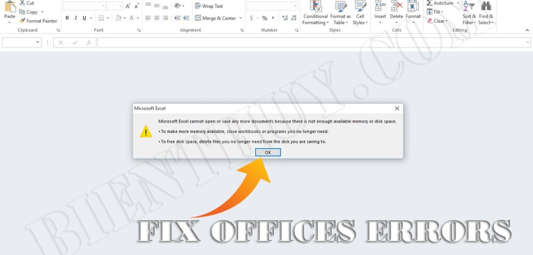 microsoft excel not enough memory or disk space