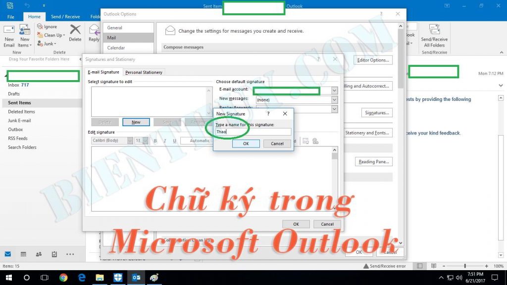 Cách thay đổi chữ ký trong Outlook 2007, 2010, 2013, 2016, 2019.